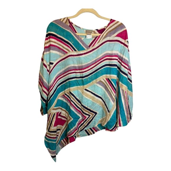 Chico's Poncho Women's Size Small/Medium Artsy Abstract Asymmetrical Blue Pink - Picture 1 of 3